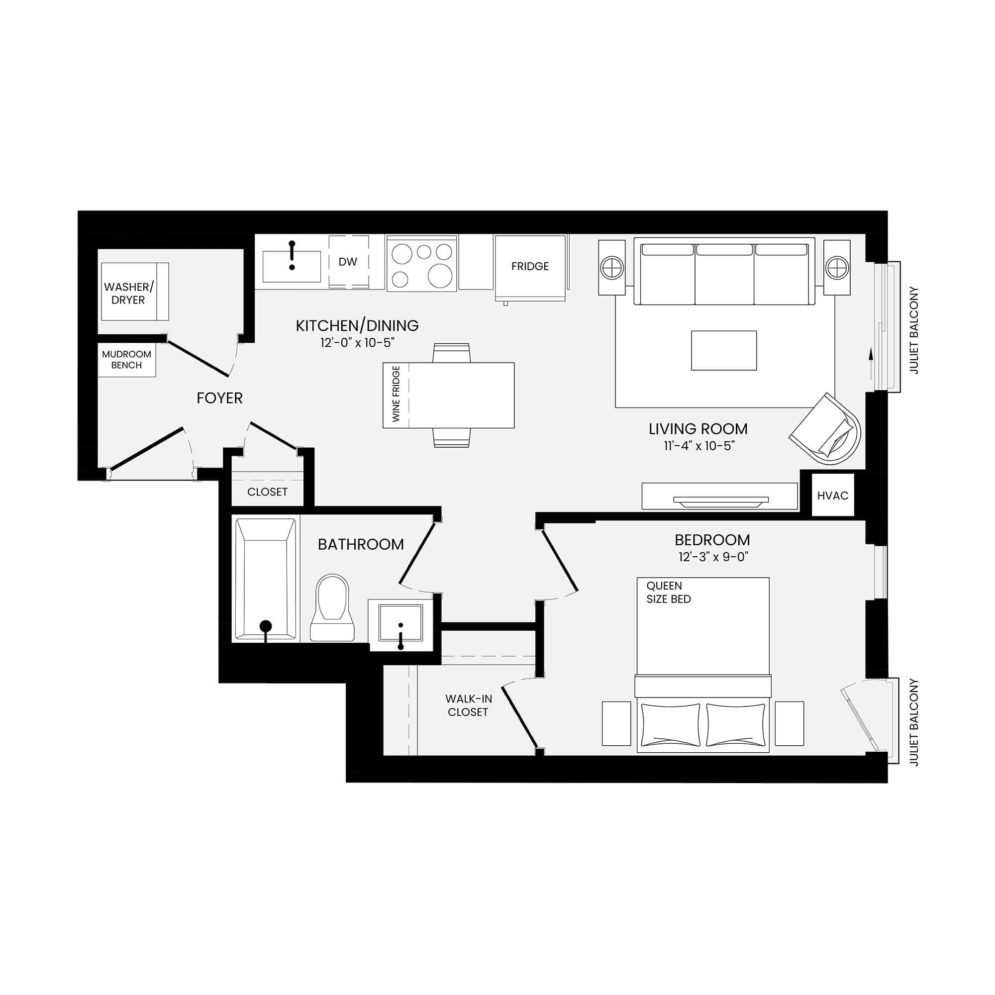 Battersea II 1 Bedroom floor plan 567 sq ft — Parker at Yonge and Eglinton Toronto