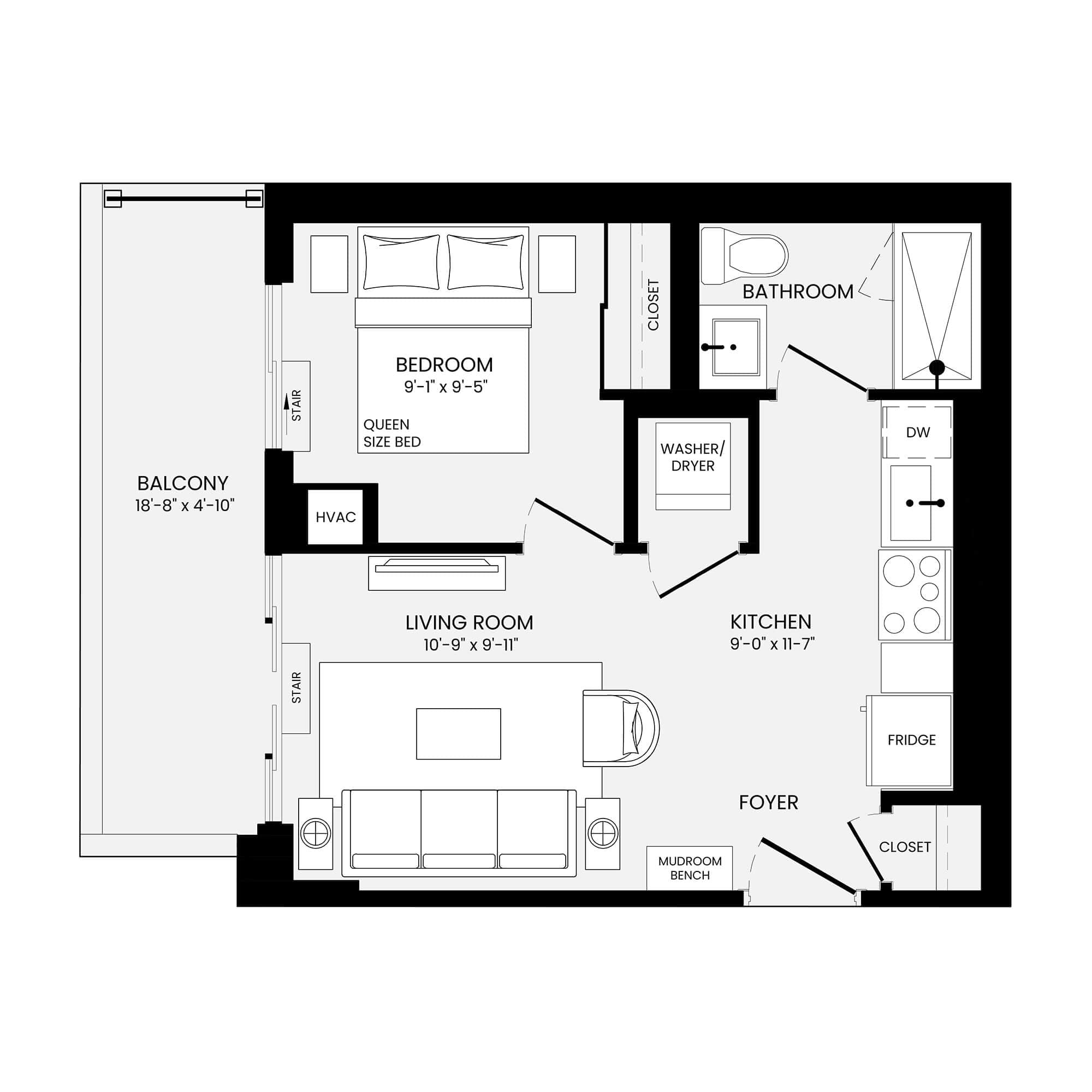 Greenwich 1 Bedroom floor plan 457 sq ft — Parker at Yonge and Eglinton Toronto