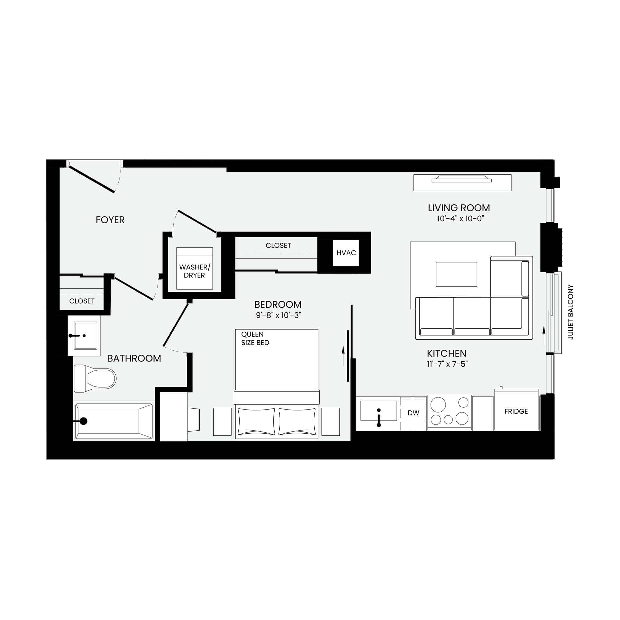 Holland II 1 Bedroom floor plan 547 sq ft — Parker at Yonge and Eglinton Toronto