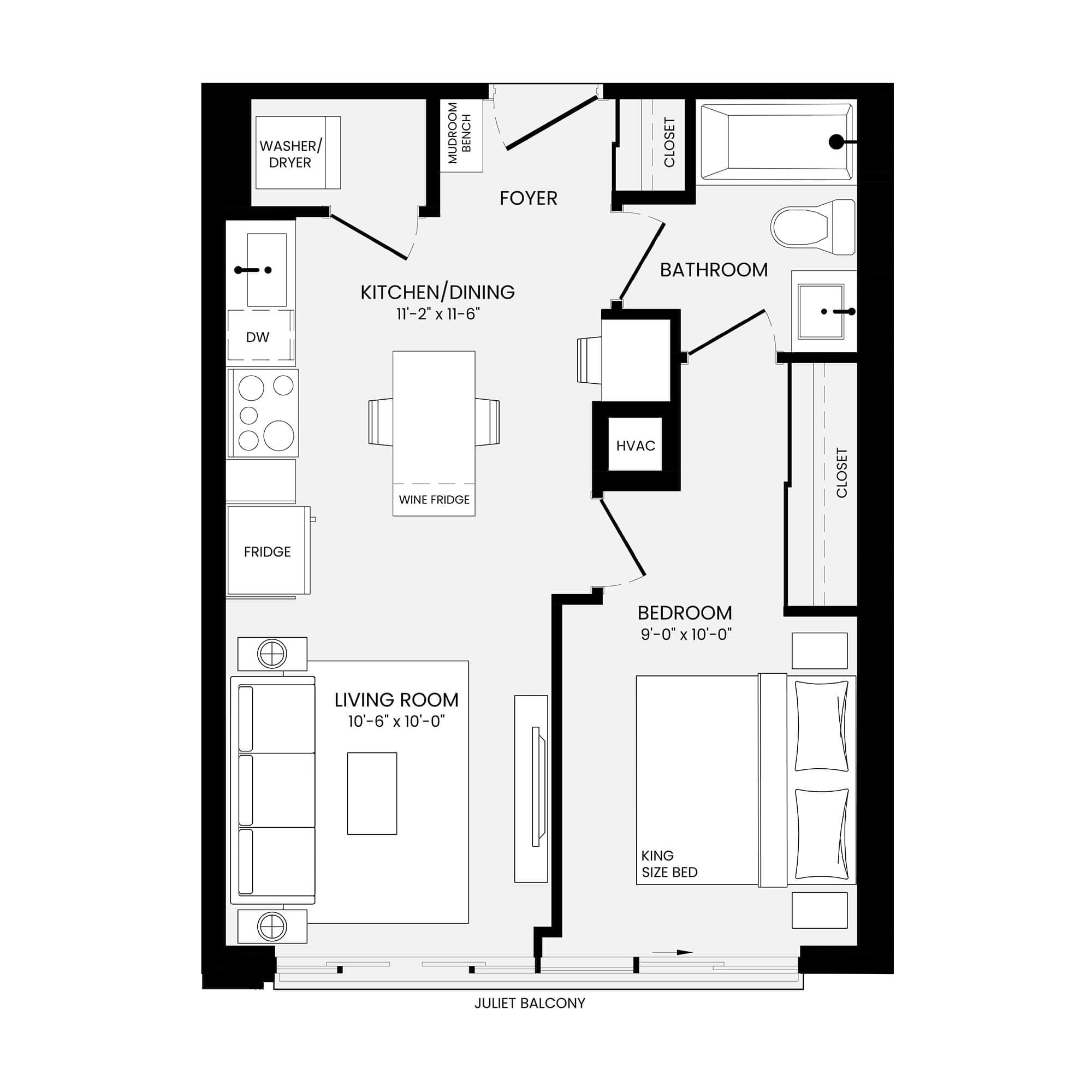 Holland III 1 Bedroom floor plan 552 sq ft — Parker at Yonge and Eglinton Toronto