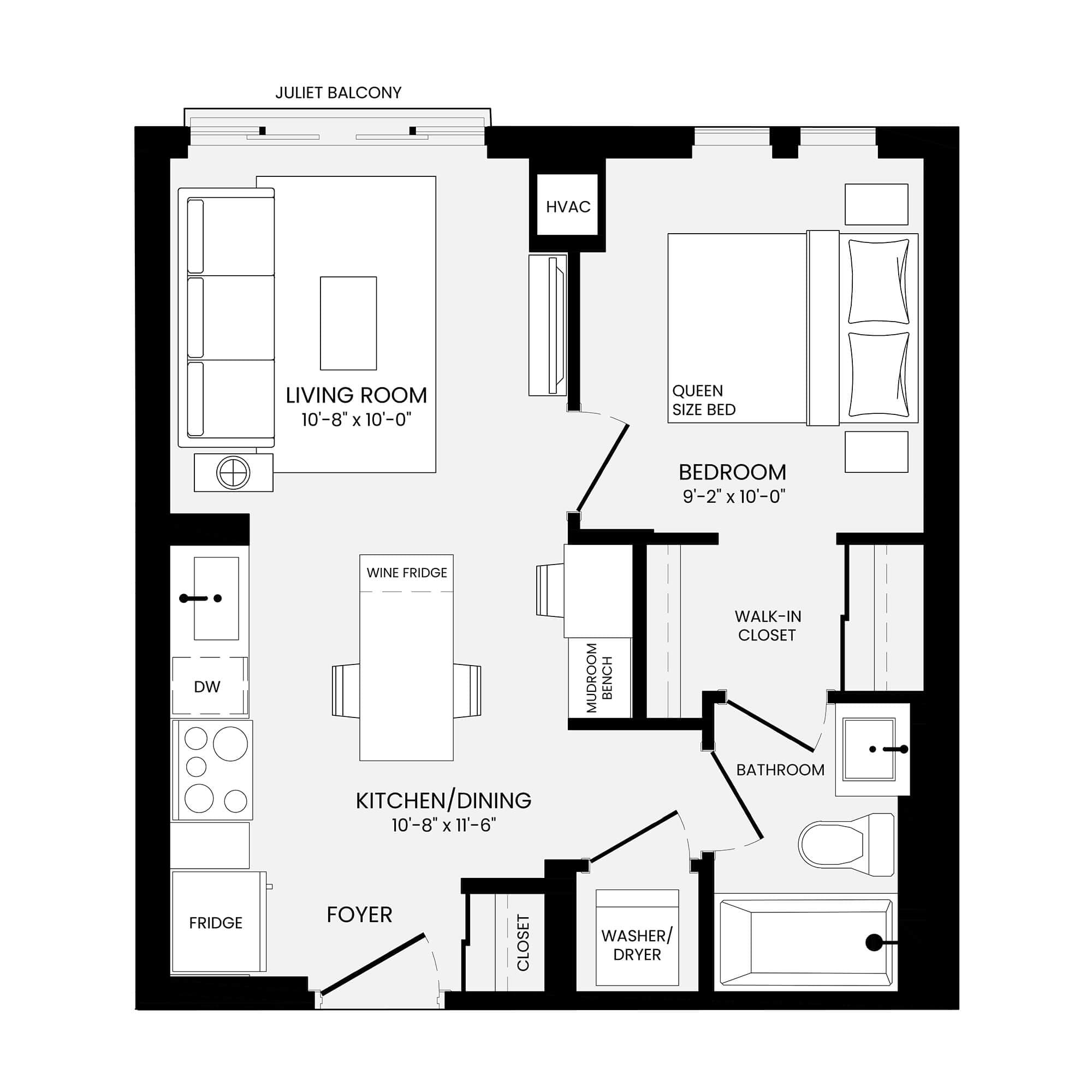 Holland 1 Bedroom floor plan 494 sq ft — Parker at Yonge and Eglinton Toronto