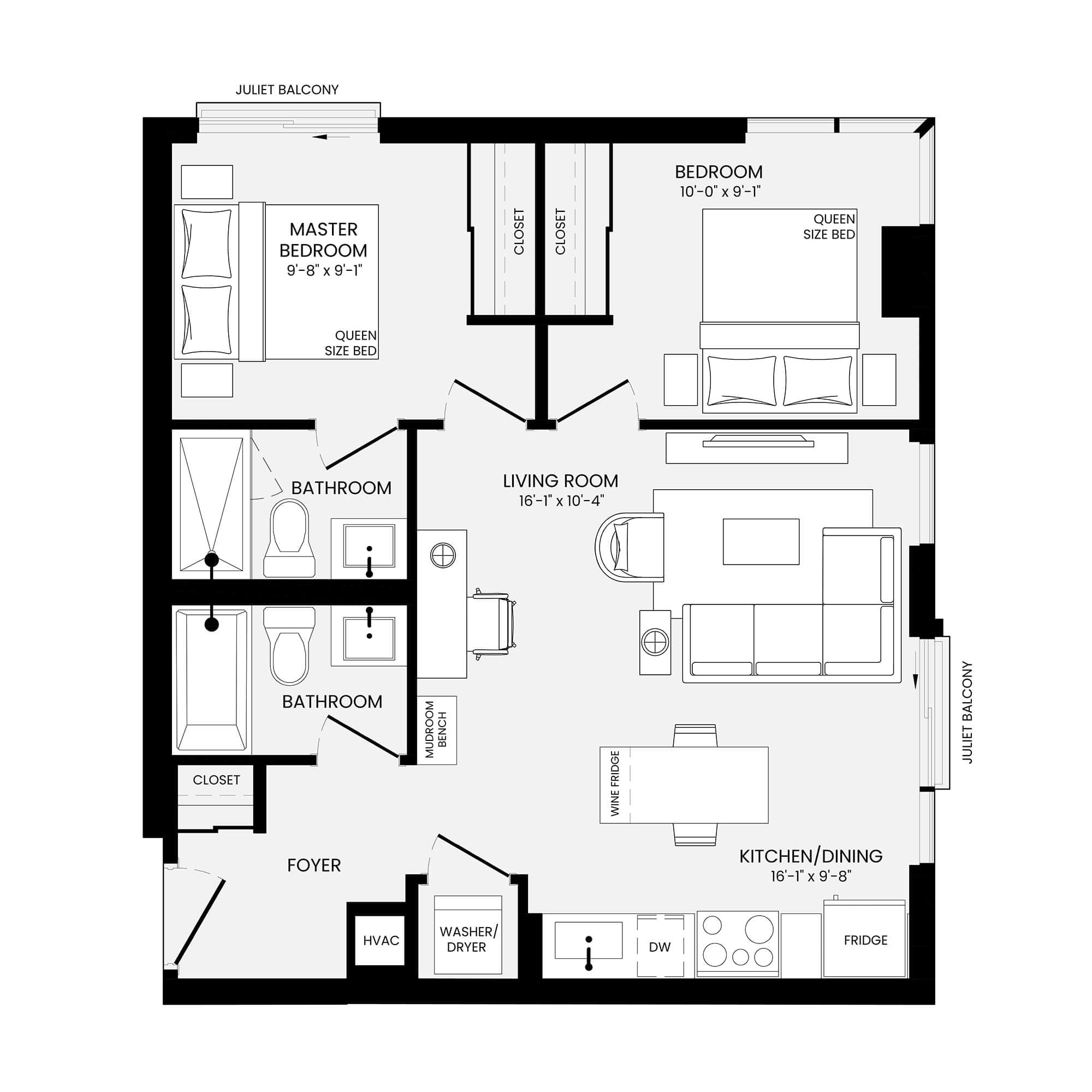 Richmond 2 Bedroom floor plan 726 sq ft — Parker at Yonge and Eglinton Toronto