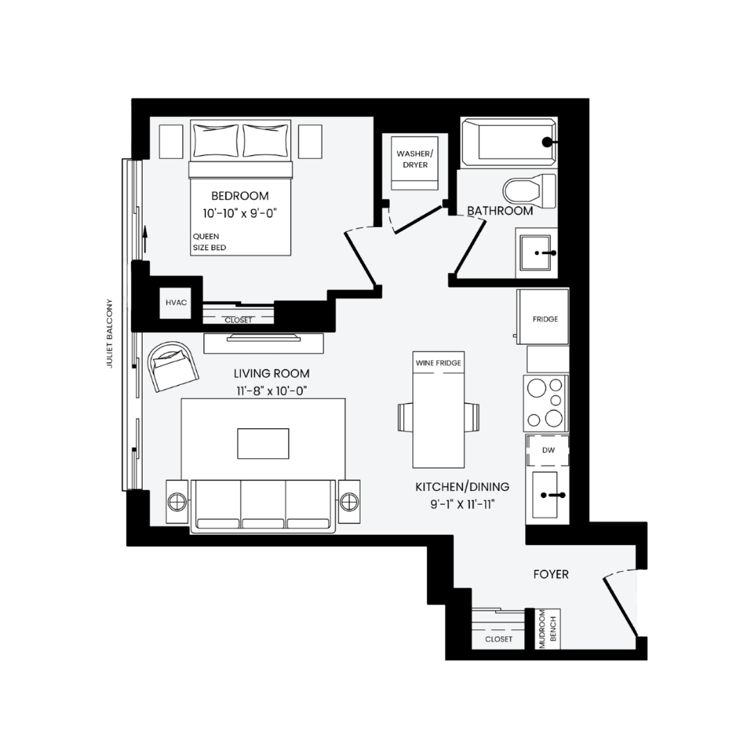 Battersea 1 Bedroom floor plan 509 sq ft — Parker at Yonge and Eglinton Toronto